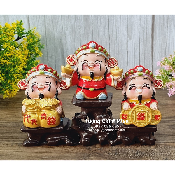  Bộ 03 tượng Thần Tài 7cm cao cấp kèm đế tam cấp vuông nhỏ